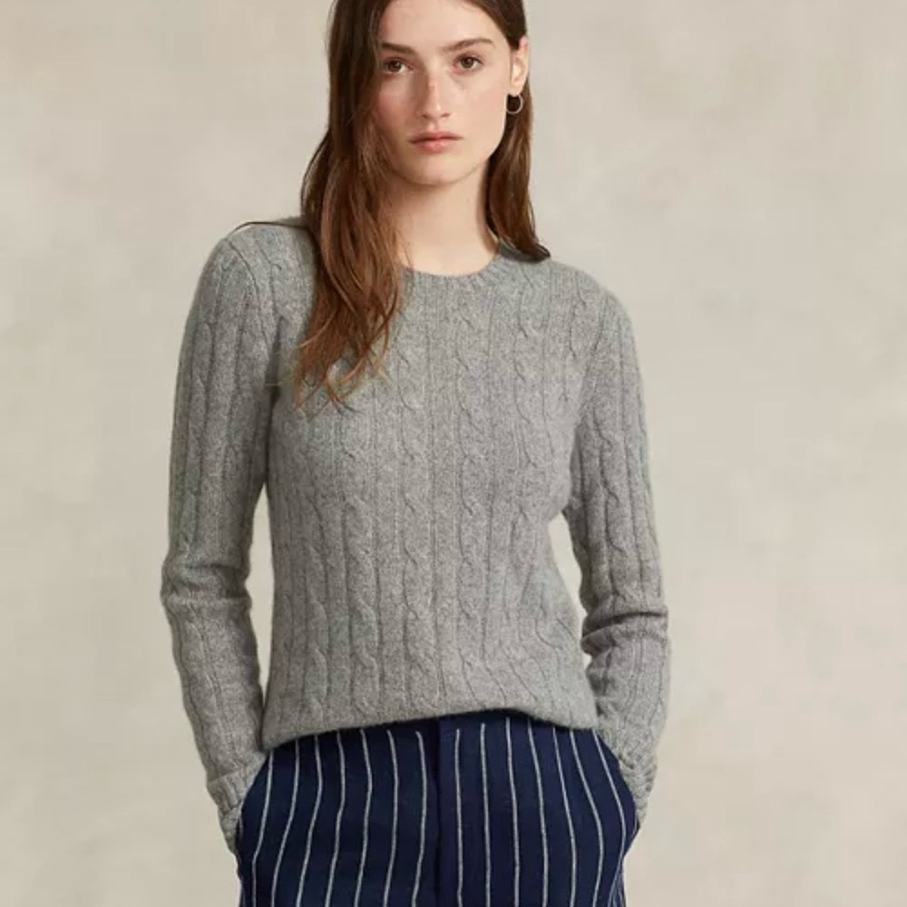 Polo Ralph Lauren Gray Cable Knit Cashmere Sweater Women’s Size XXL NWT - Picture 1 of 9